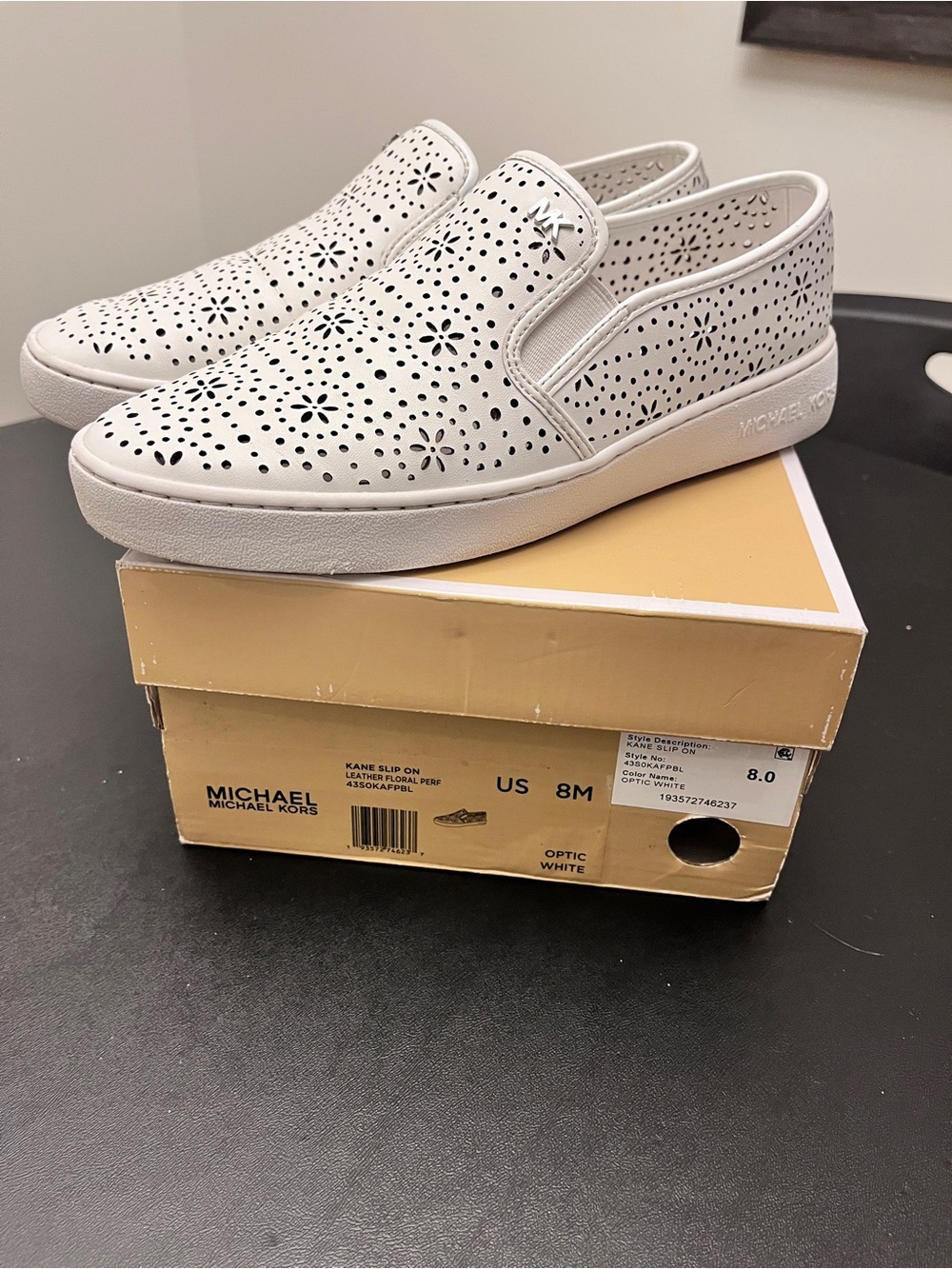 Michael Kors White Leather Kane Perforated Slip-On Sneakers